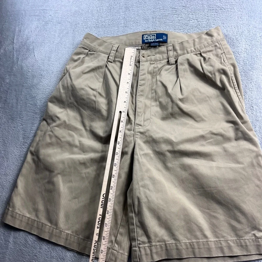 Polo Ralph Lauren Mens 30 Tyler Short Khaki Tan Pleated Chino Cotton Twill